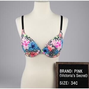 PINK Victoria's Secret 34C Bra Floral Watercolor Wear Everywhere Push-Up VS